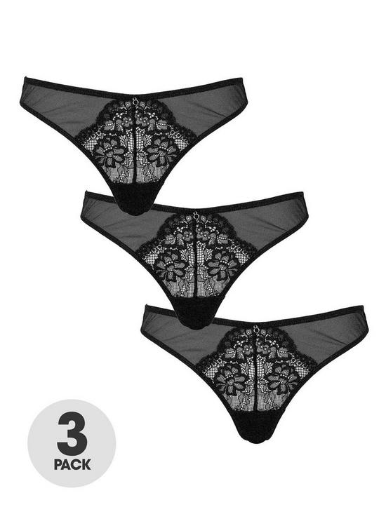 front image of ann-summers-sexy-lace-planet-3pp-thong-black