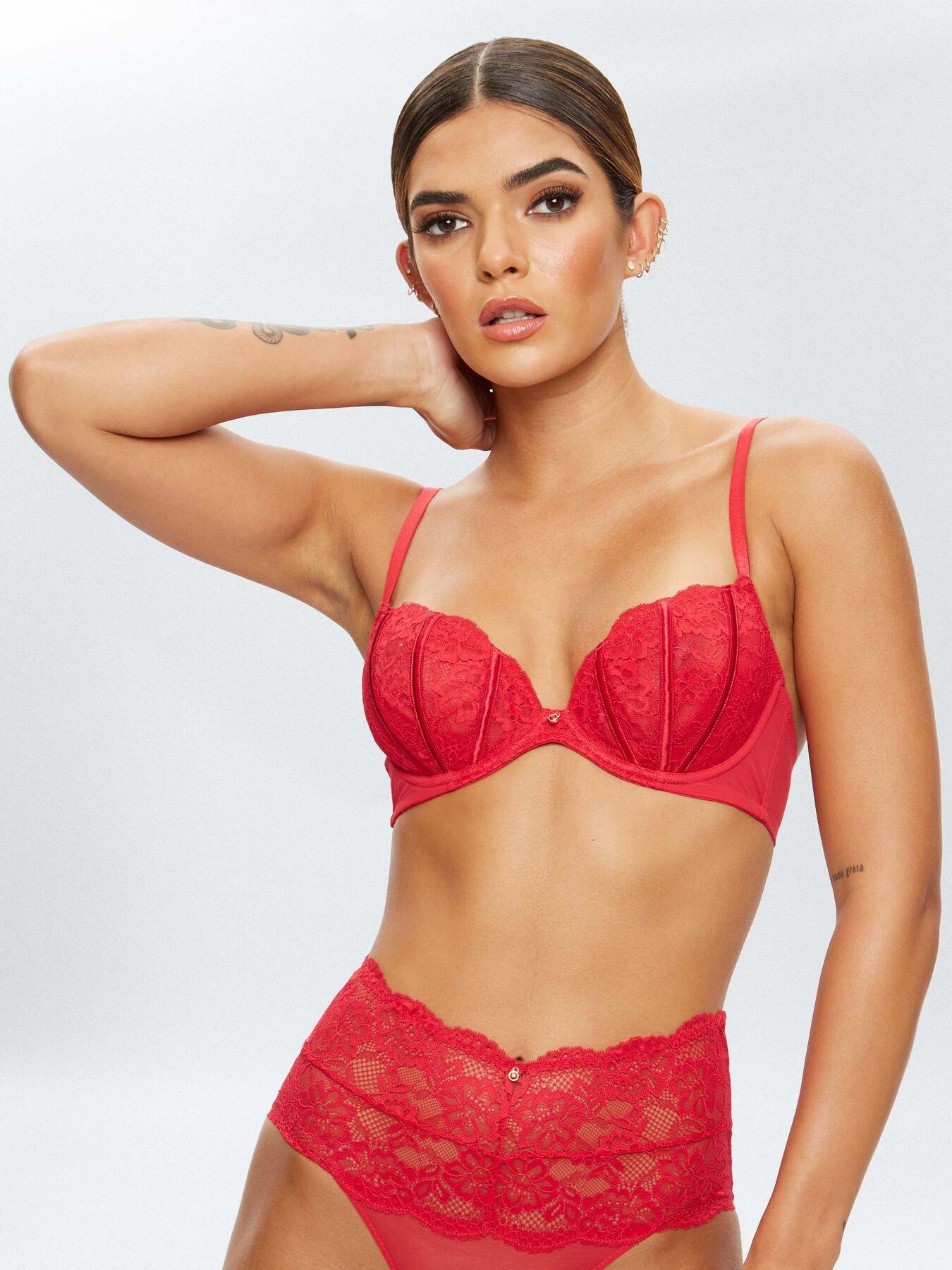Ann Summers - - Ann Summers RED Lace Trim Satin Bra & Crotchless