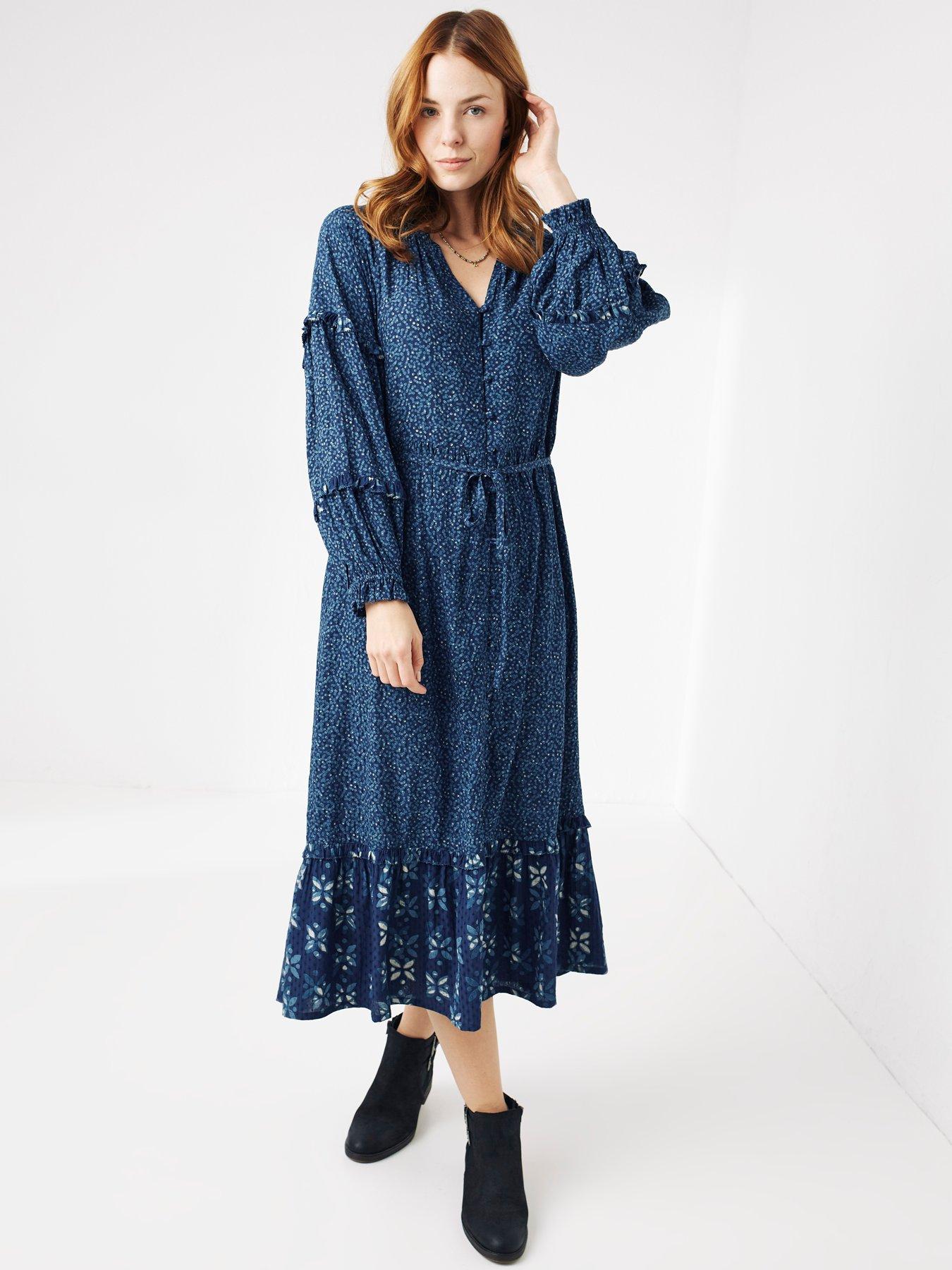 undefined Cora Woodblock Patchwork Dress - Blue