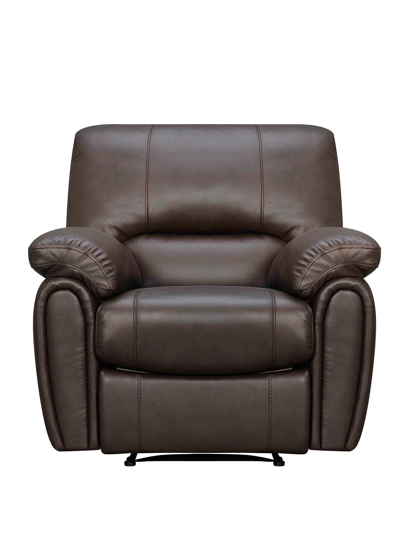 Image 1 of 6 of Leighton Real&nbsp;Leather/Faux Leather High Back Recliner Armchair - Brown&nbsp;- FSC&reg; Certified
