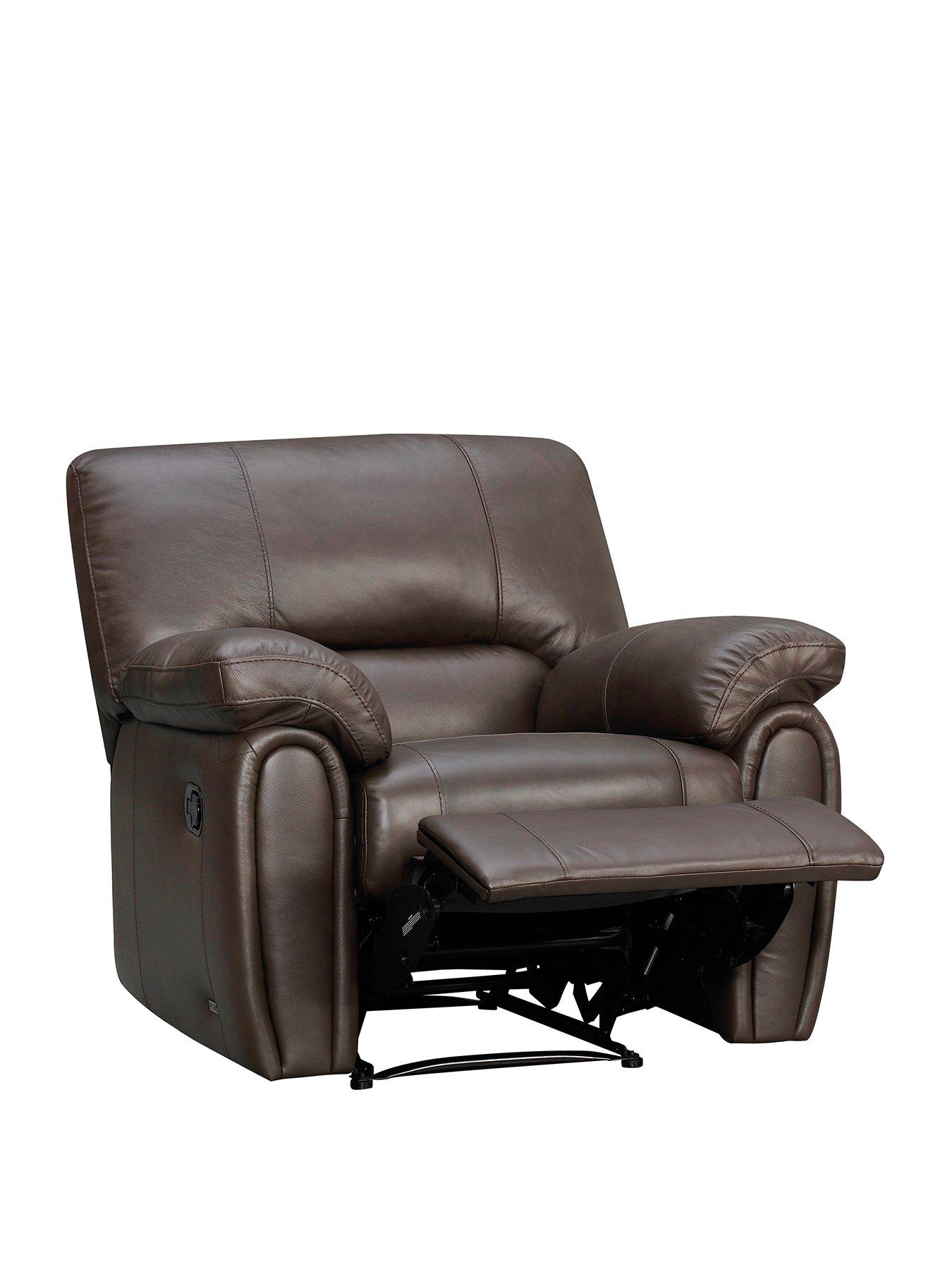 Image 3 of 6 of Leighton Real&nbsp;Leather/Faux Leather High Back Recliner Armchair - Brown&nbsp;- FSC&reg; Certified