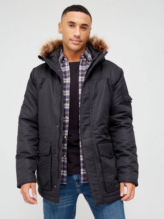 front image of very-man-four-pocketnbspparka-black