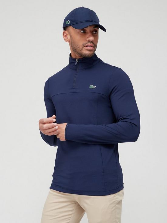 front image of lacoste-sports-golf-quarter-zip-midlayer-top-navy