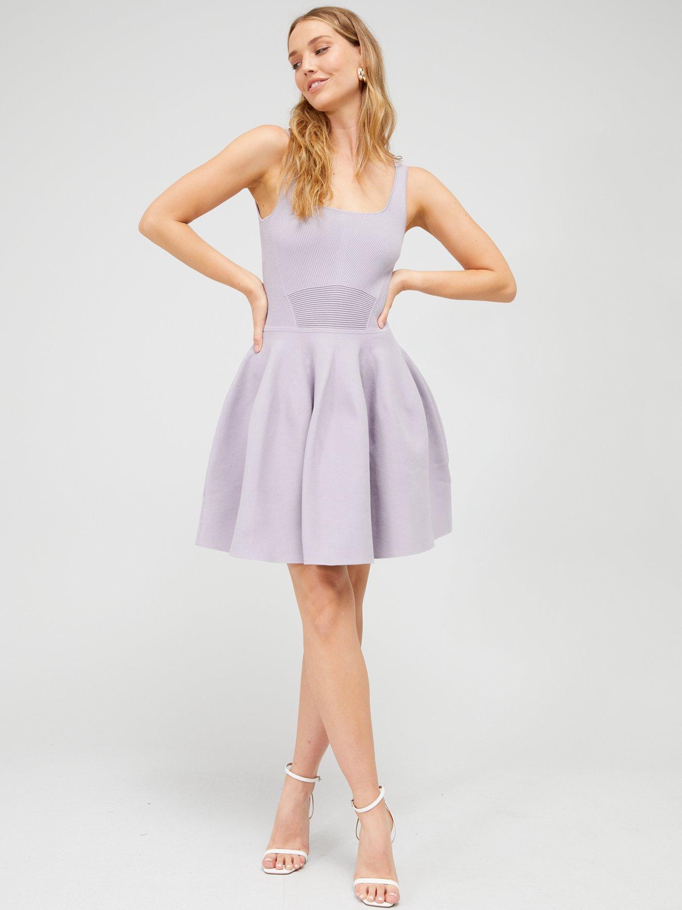 front image of ted-baker-jolyana-rib-detailed-knit-skater-dress-lilac