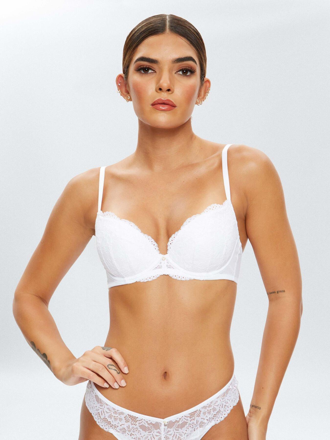 Boux Avenue Tatiana cotton plunge T-shirt push-up bra - White - 30A, £18.00