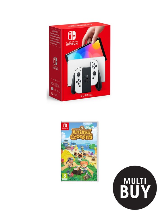 front image of nintendo-switch-oled-olednbspwhite-consolenbspamp-animal-crossing-new-horizon