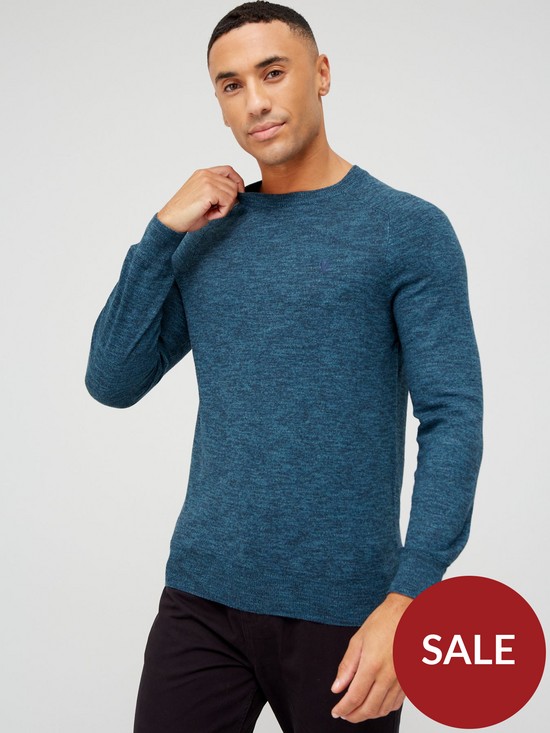 front image of very-man-tri-marl-crew-neck-jumper-teal-teal