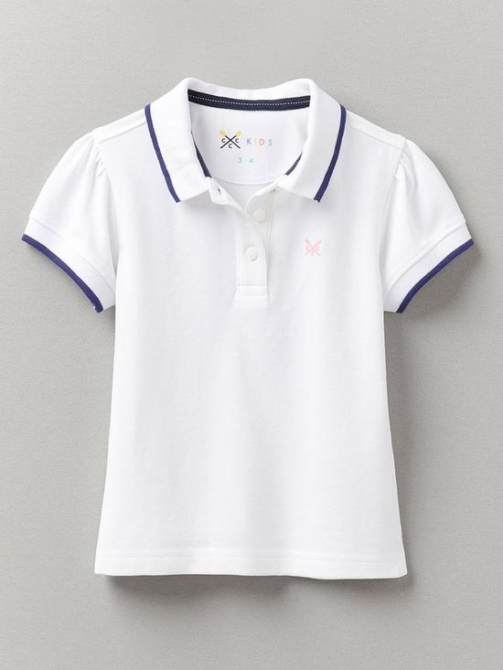 front image of crew-clothing-girls-classic-polo-shirt-with-puff-sleeves-white