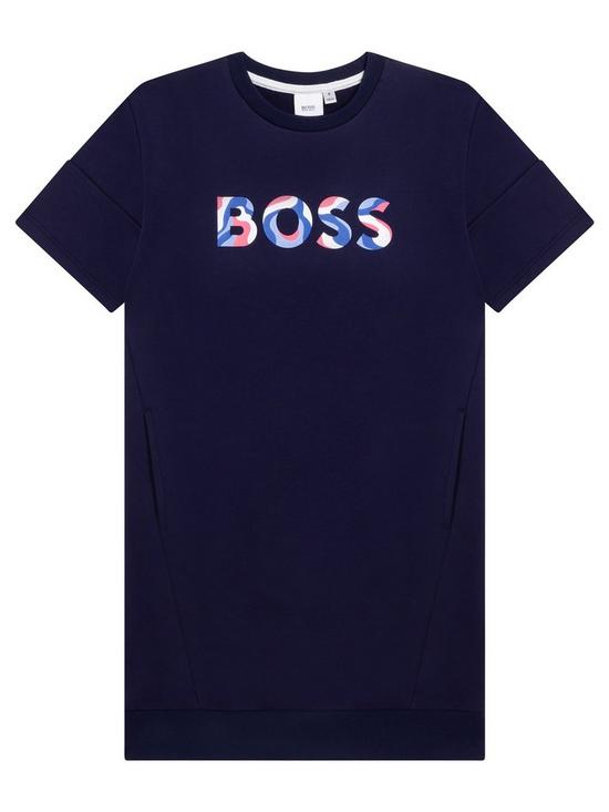 front image of boss-girls-logo-sweat-dress-navy