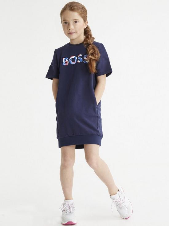 stillFront image of boss-girls-logo-sweat-dress-navy