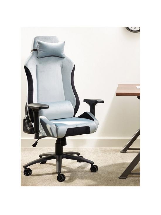 front image of x-rocker-messina-chenille-silver-pc-office-gaming-chair