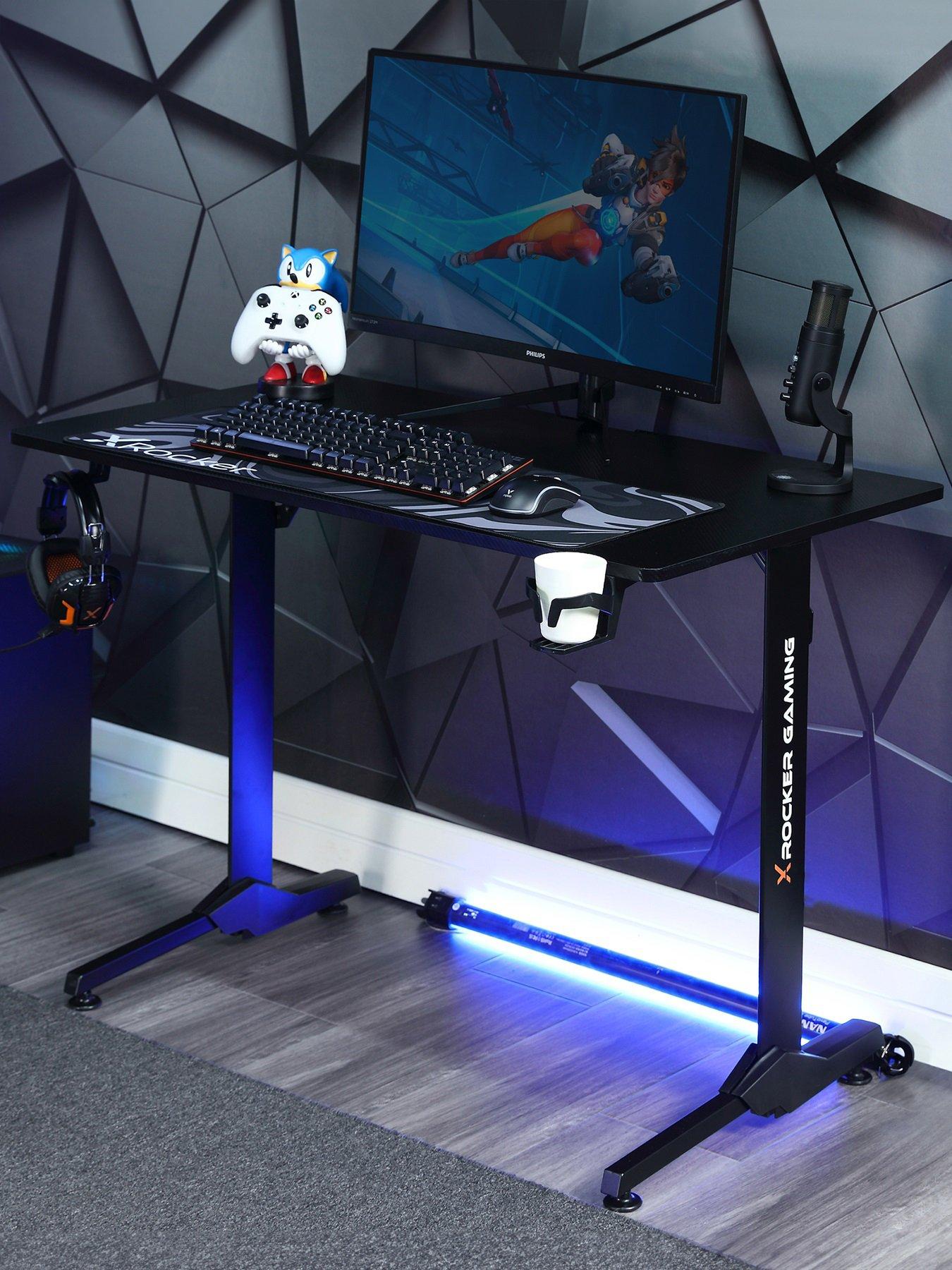 SPIRIT Z-Shaped Black Gaming Desk,Ergonomic Esports Gamer Desk,RGB