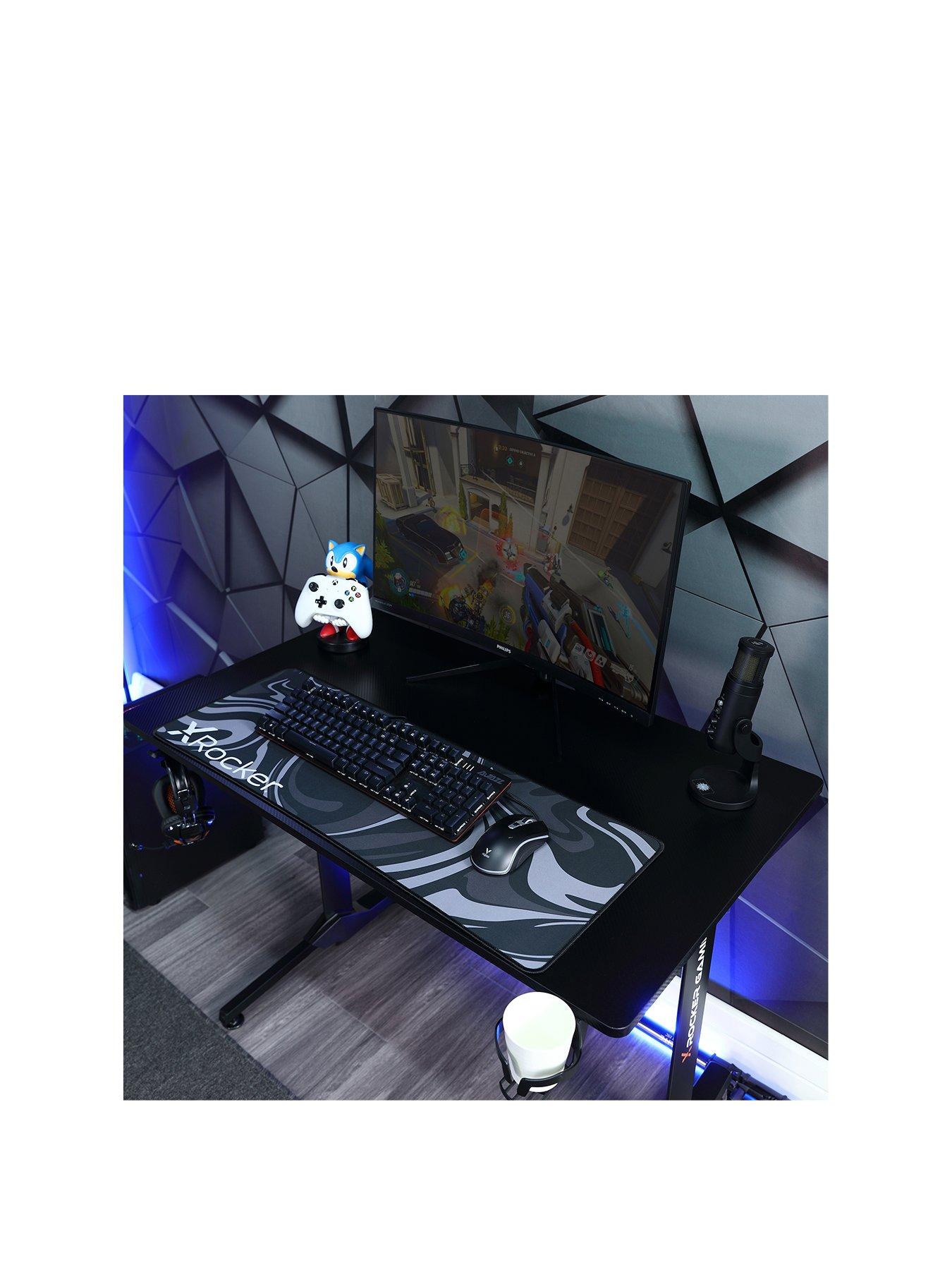Gaming Desks  OCELOT Gaming Desk with Red/Blue Stickers & Mousepad