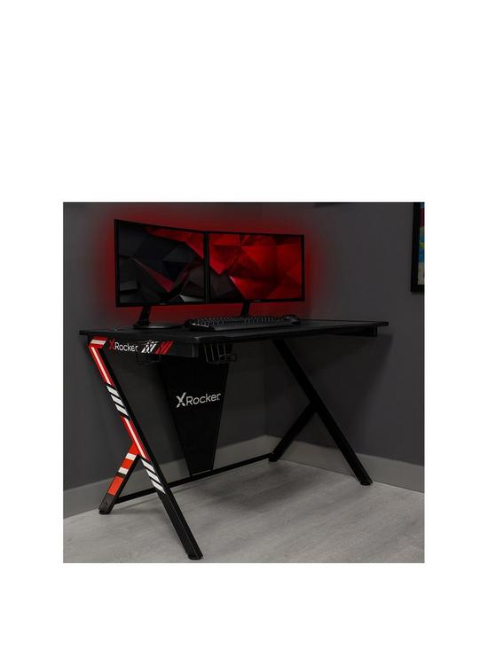 front image of x-rocker-blackbluered-ocelot-gaming-desk