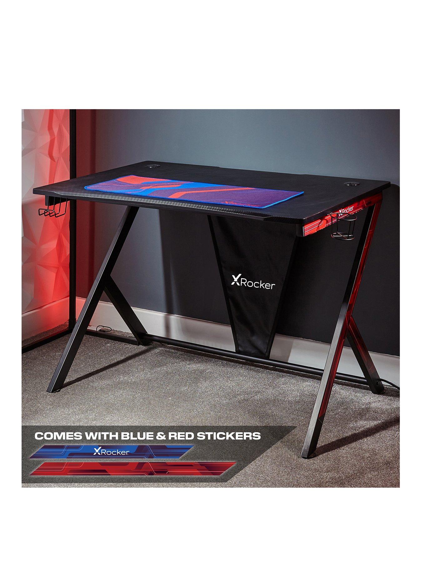  image of x-rocker-ocelot-gaming-desk-with-redblue-stickers
