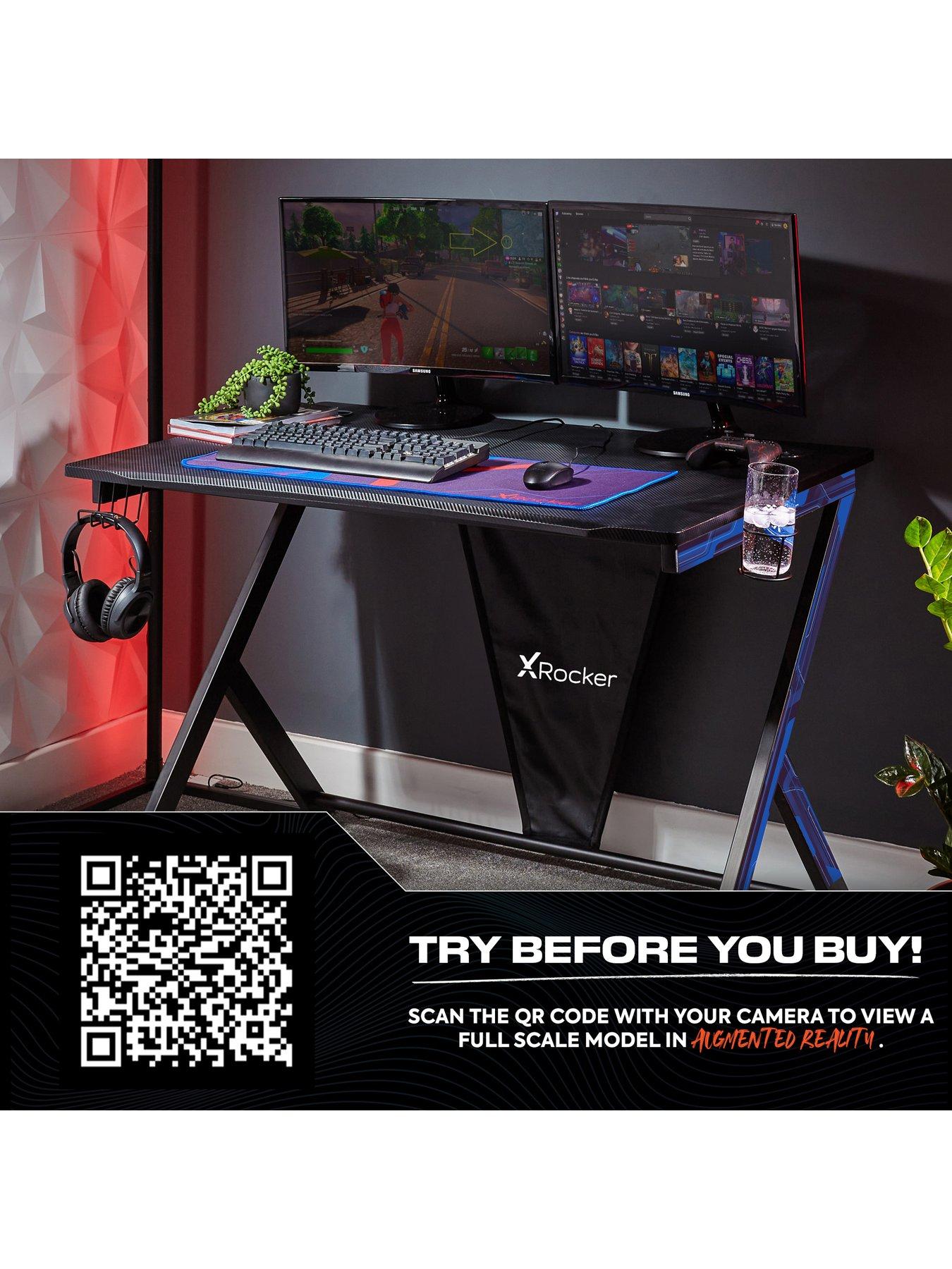  image of x-rocker-ocelot-gaming-desk-with-redblue-stickers-with-mousepad
