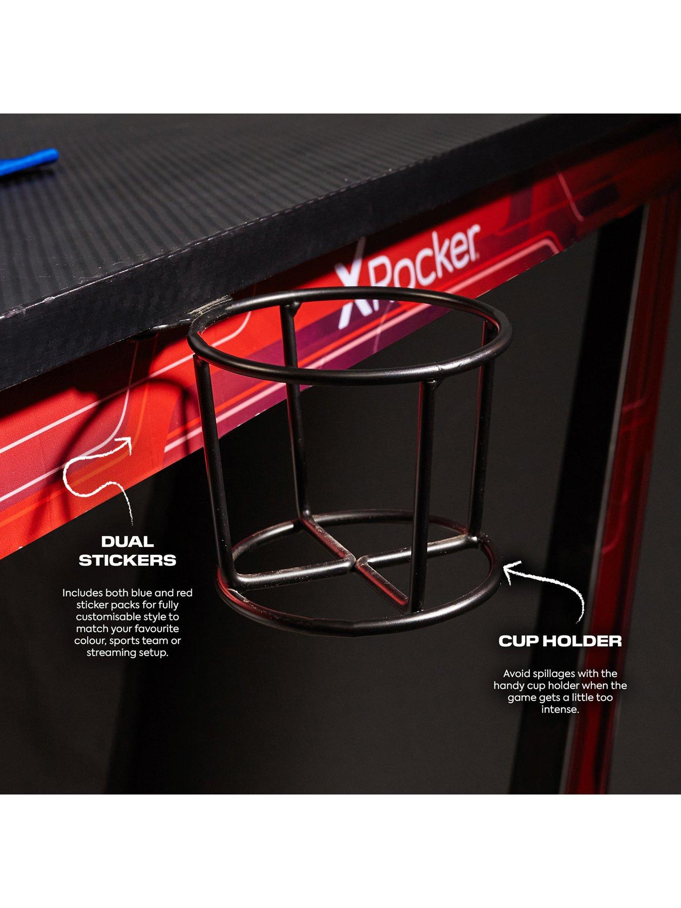  image of x-rocker-ocelot-gaming-desk-with-redblue-stickers-with-mousepad