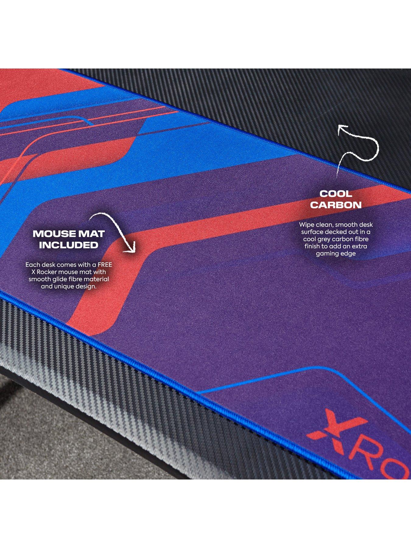  image of x-rocker-ocelot-gaming-desk-with-redblue-stickers-with-mousepad