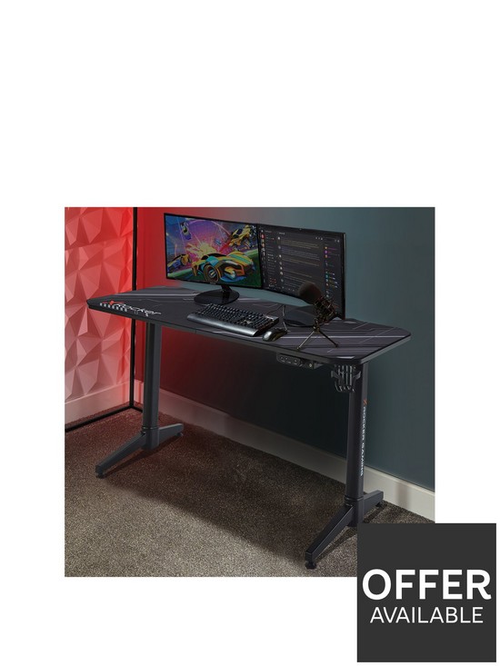 front image of x-rocker-black-new-stratos-dual-motor-height-adjustable-gaming-desk