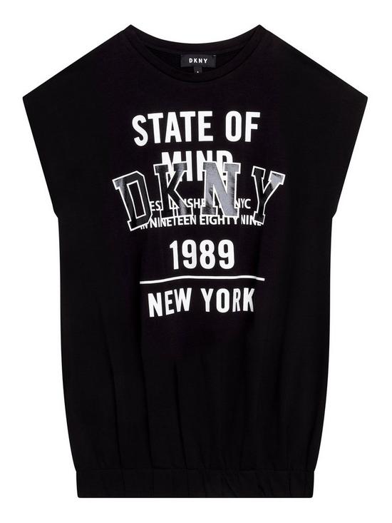 front image of dkny-girls-print-short-sleeve-dress-black