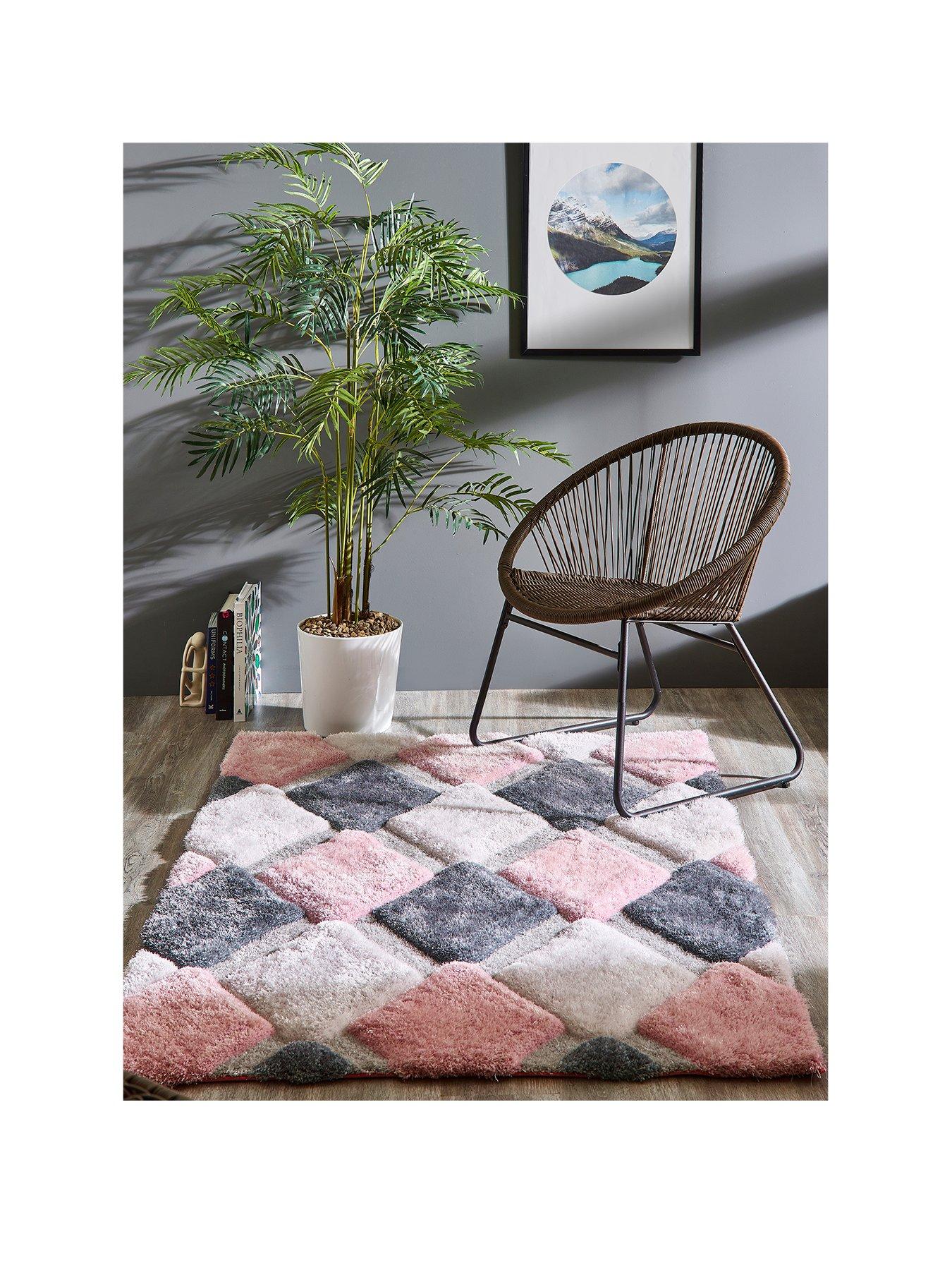 Very Home 3D Geo Shaggy Blush Rug