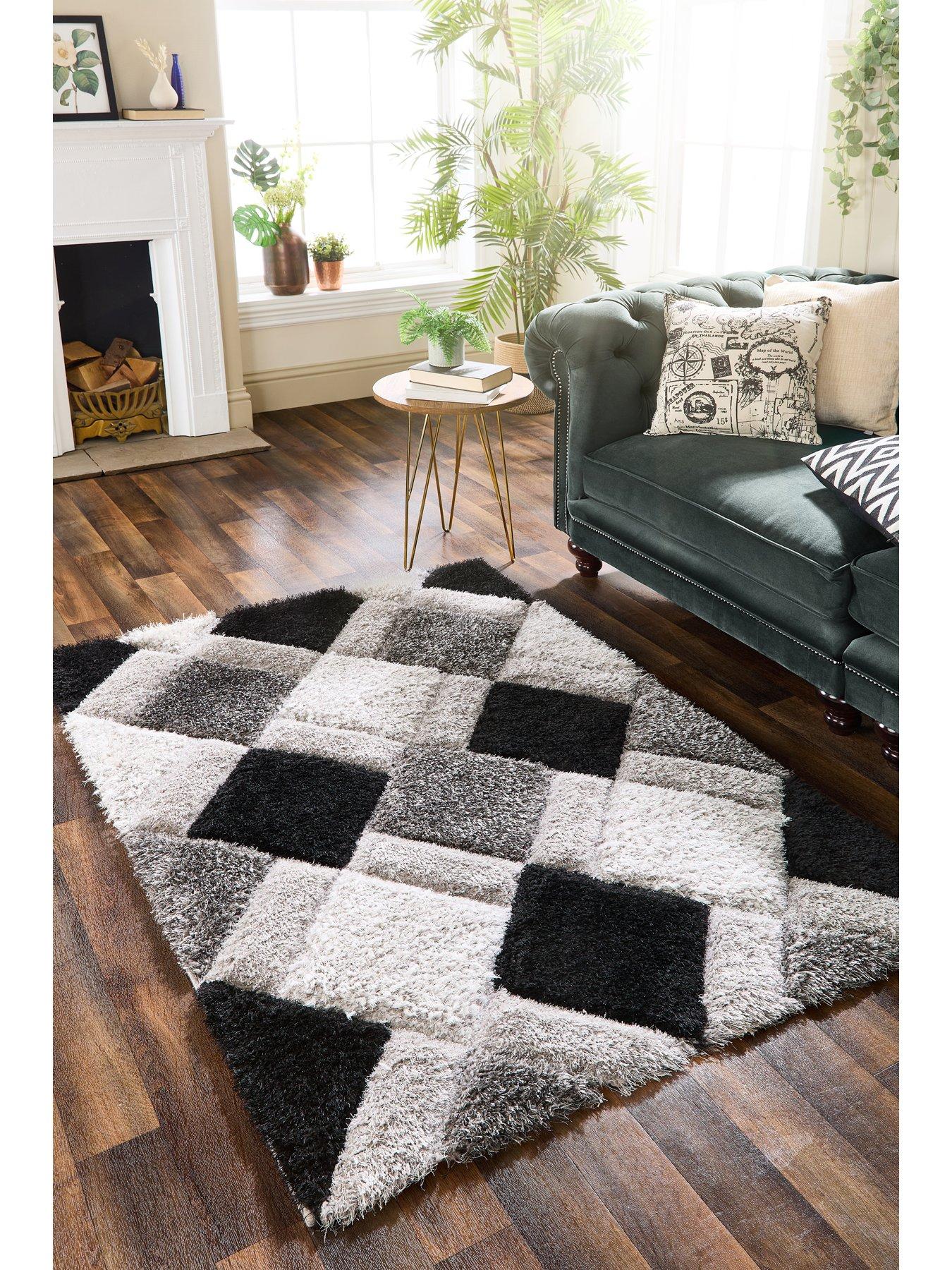 The Very Collection 3D Geo Shaggy Grey Rug | Littlewoods