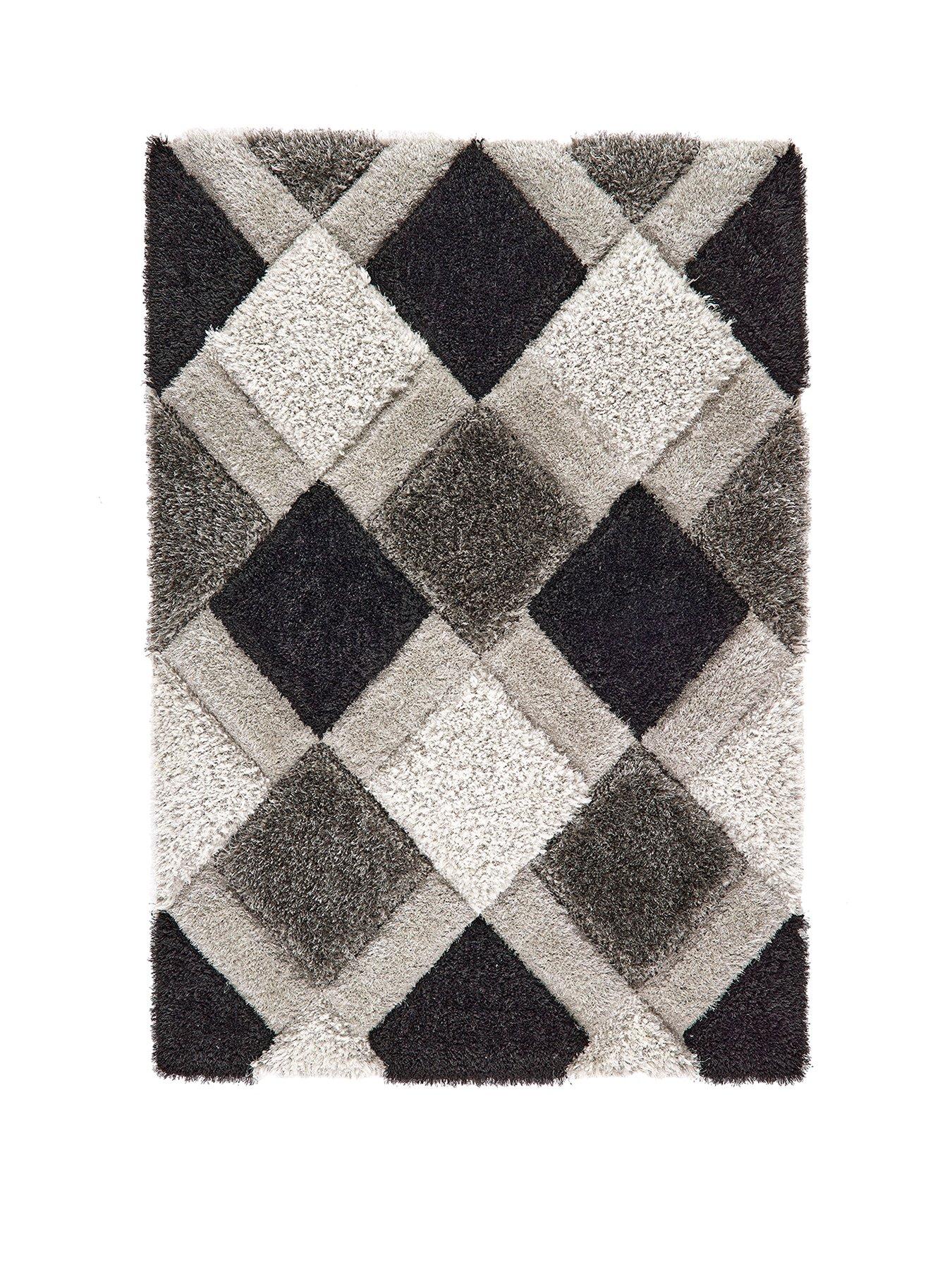 The Very Collection 3D Geo Shaggy Grey Rug | Littlewoods