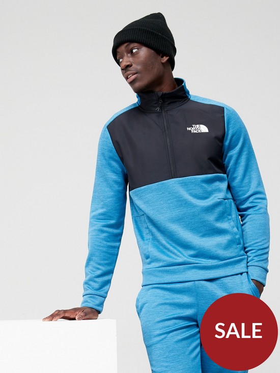 front image of the-north-face-mountain-athletic-14-zip-fleece-top-blue