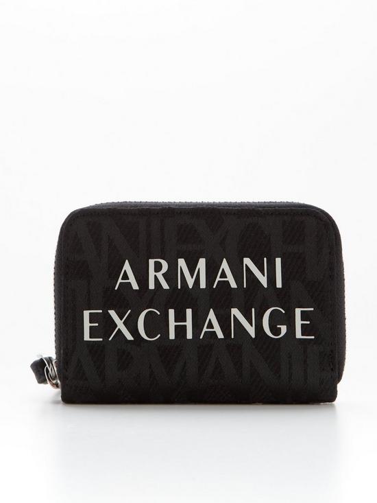 front image of armani-exchange-logo-zip-around-wristlet-purse-black