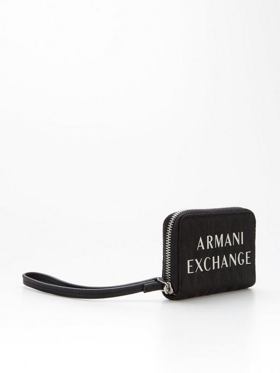 back image of armani-exchange-logo-zip-around-wristlet-purse-black