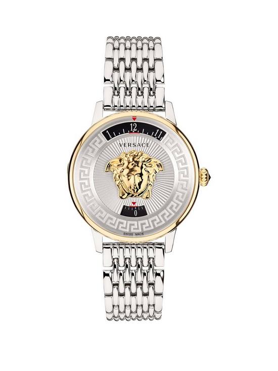 front image of versace-medusa-icon-38mm-ss-case-white-silver-dial-ss-band