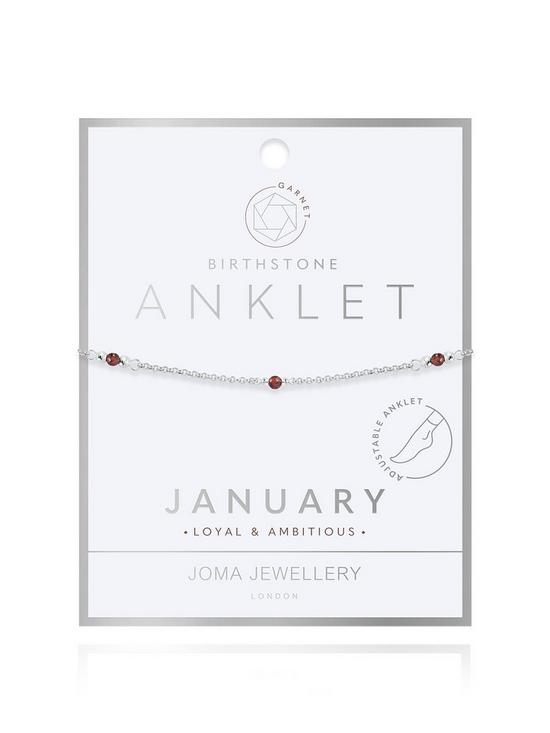 front image of joma-jewellery-birthstone-single-anklet-garnet-silver