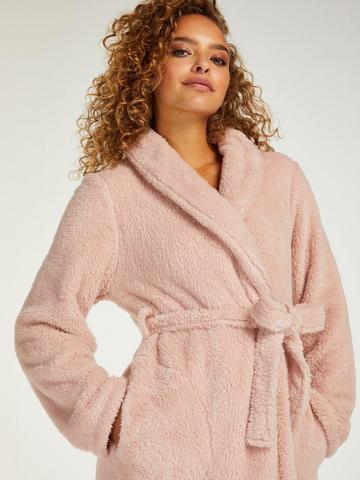 ** Ladies Bear Dressing Gown Bath Robe Snuggle Fleece Chunky Knitted Socks Set