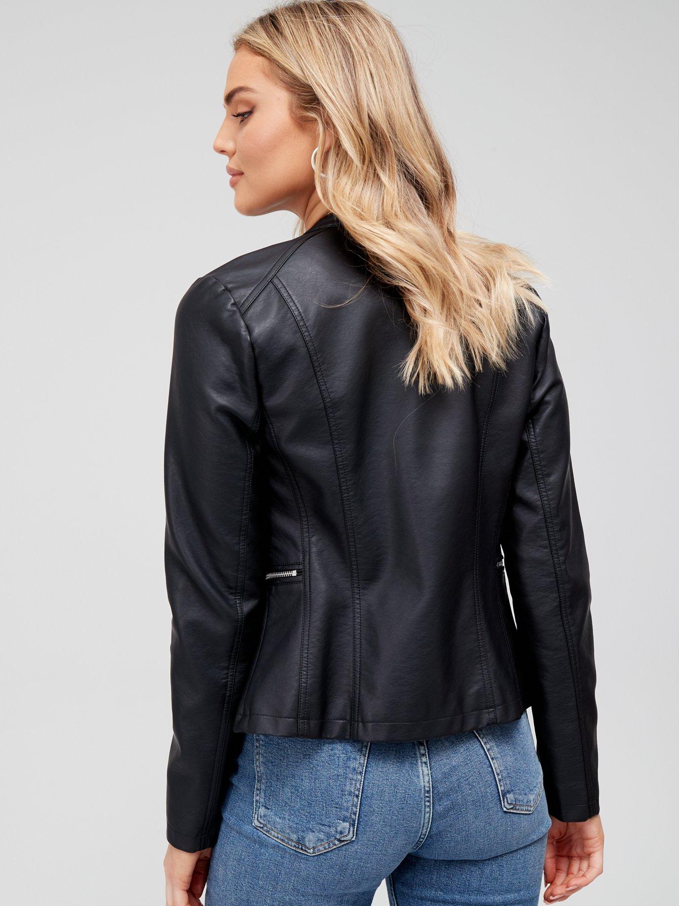 Fitted faux leather jacket sale