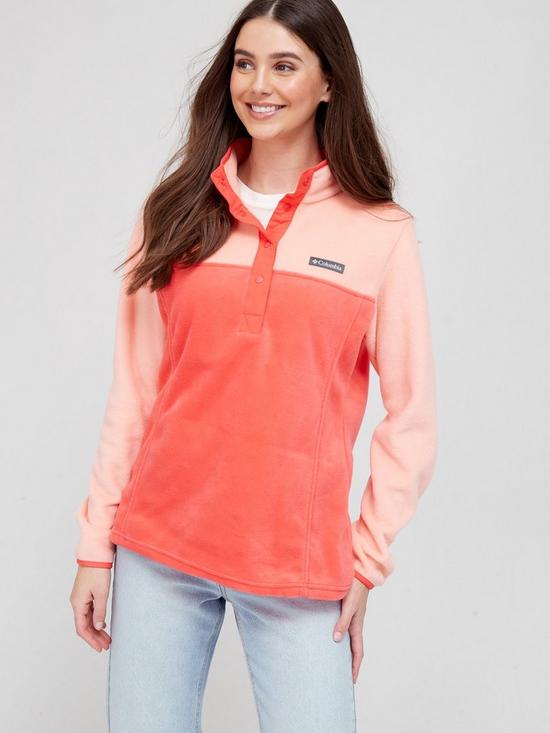 front image of columbia-benton-springs-half-snap-pullover-fleece-jacket-coral-pink