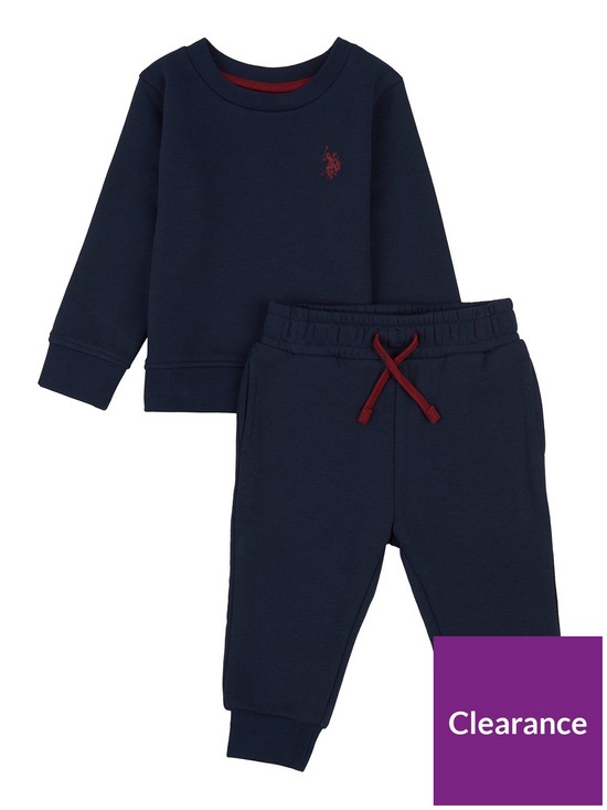 front image of us-polo-assn-baby-boys-dhm-crew-sweat-set-navy-blazer