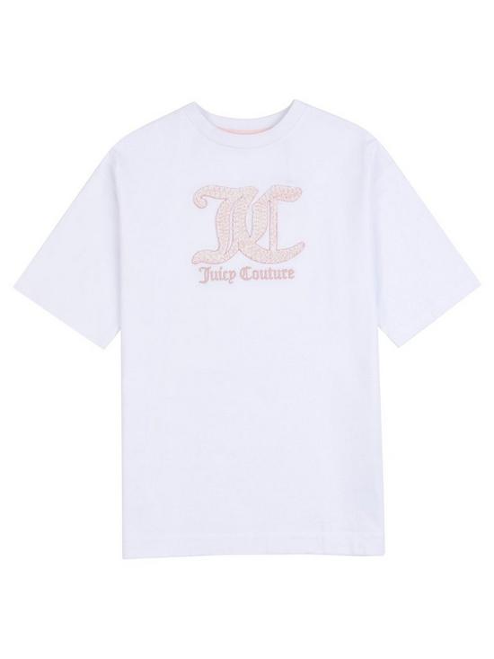 front image of juicy-couture-girls-towelling-logo-oversize-tee-white