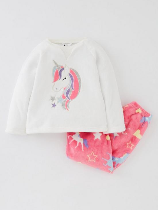 front image of mini-v-by-very-girls-unicorn-fleece-twosie-set-pinkcream