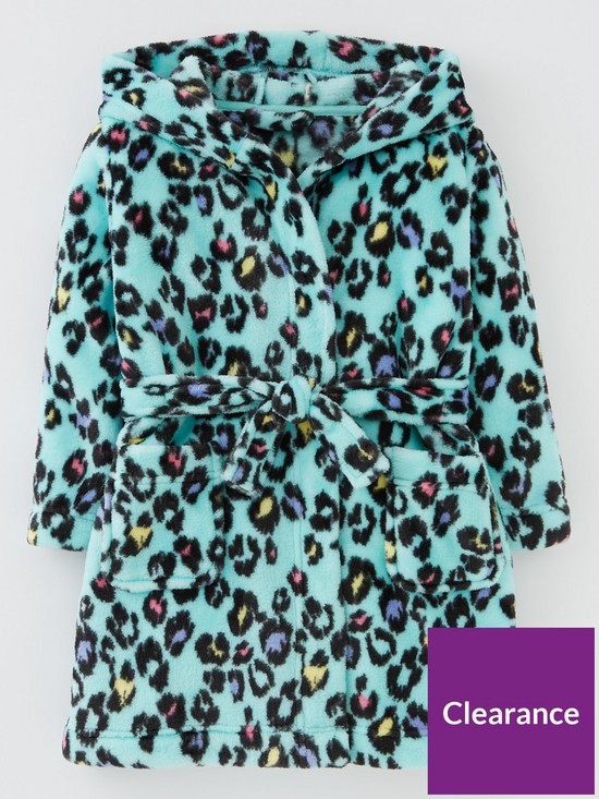 front image of everyday-girls-leopard-print-robe-aqua