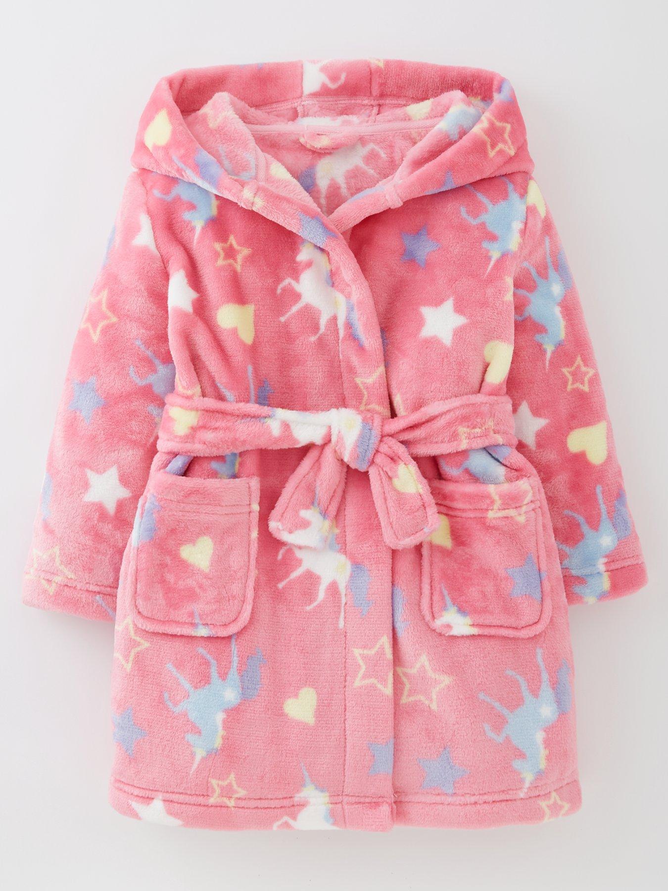 front image of everyday-girls-unicorn-fleece-robe-multi