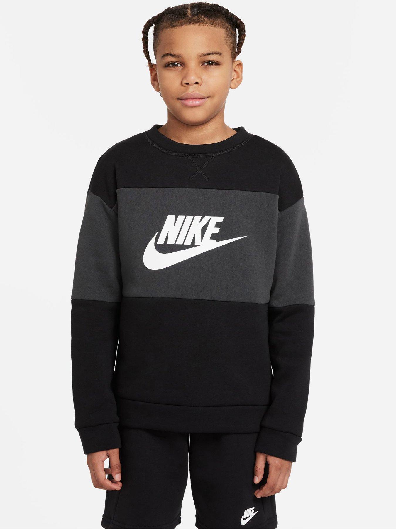 front image of nike-older-boys-nsw-ft-crewshort-ts-grey
