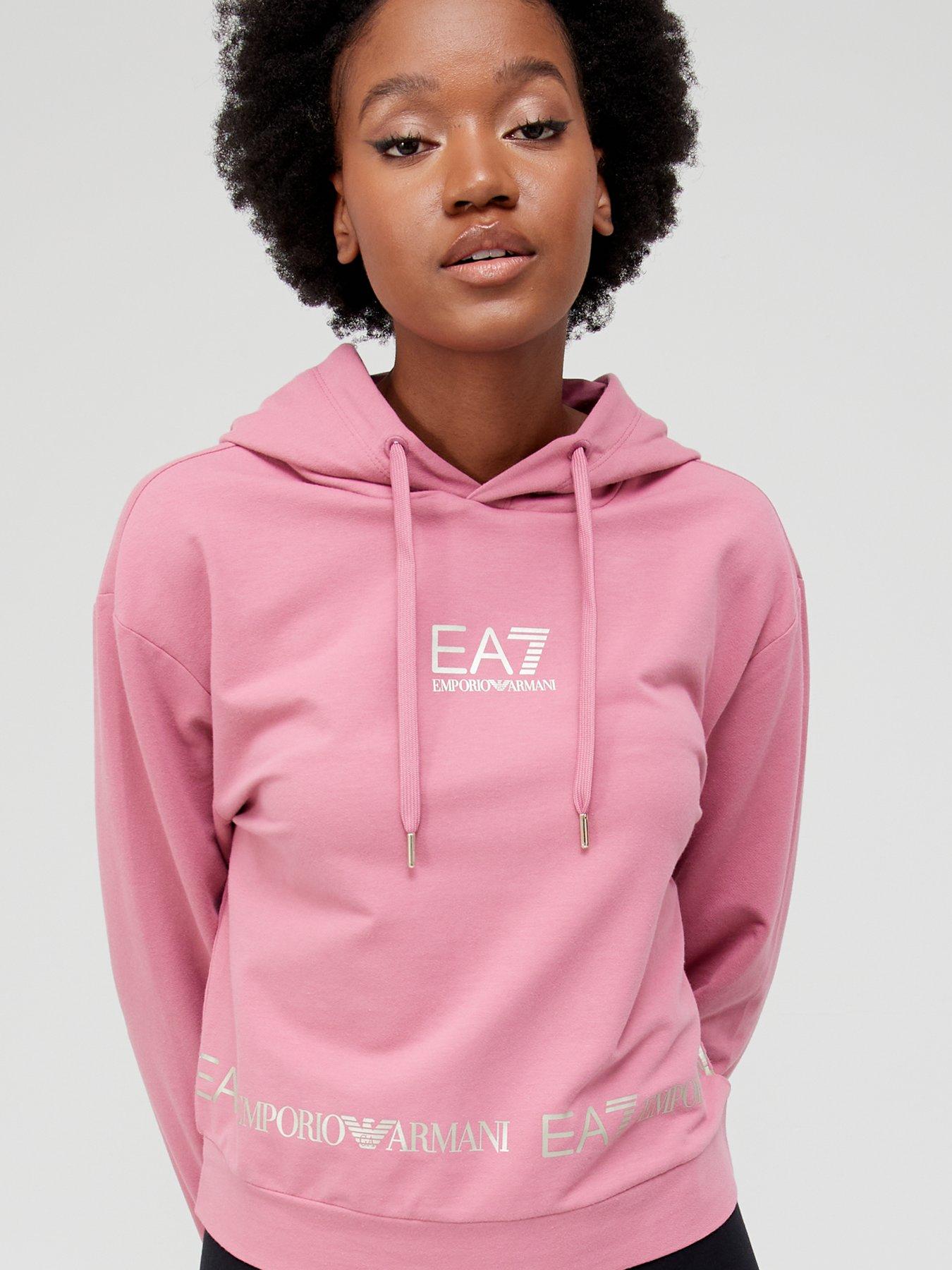 EA7 Emporio Armani Tape Logo Crop Hoodie - Pink 