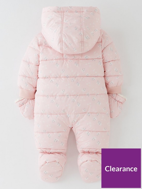 back image of mini-v-by-very-baby-girl-floral-half-fleece-lined-snowsuit-pink