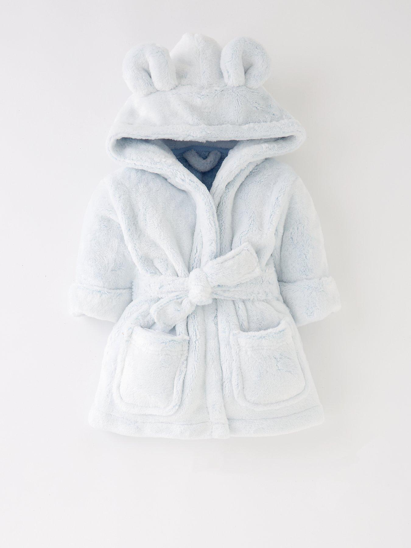 Image 1 of 3 of The Very Collection Baby Boys Lux Fleece Hooded Dressing Gown With Ears - Blue