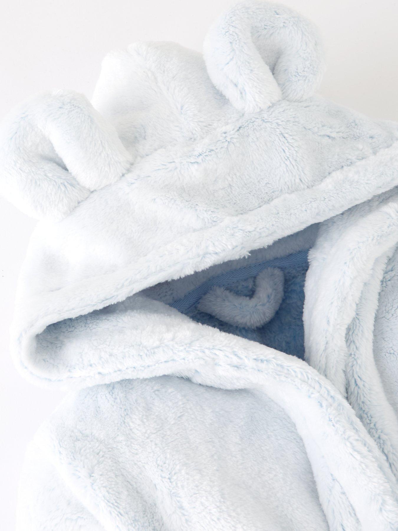 Image 2 of 3 of The Very Collection Baby Boys Lux Fleece Hooded Dressing Gown With Ears - Blue