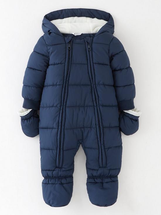 front image of mini-v-by-very-baby-boy-half-fleece-lined-snowsuit-navy