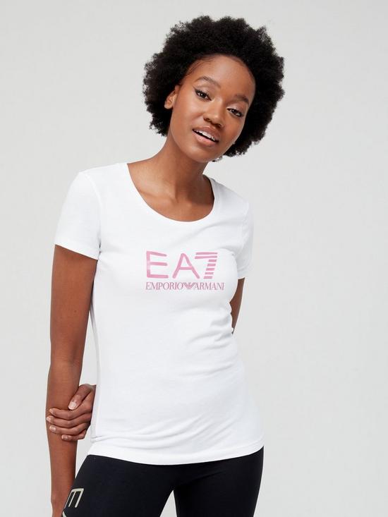 front image of ea7-emporio-armani-logo-slim-fit-t-shirt-white