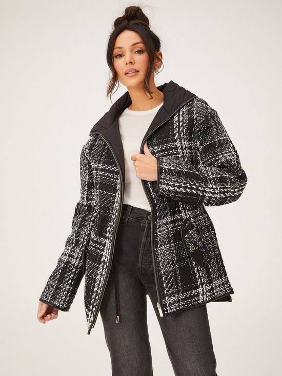 front image of michelle-keegan-boucle-amp-quilted-reversible-coat-black