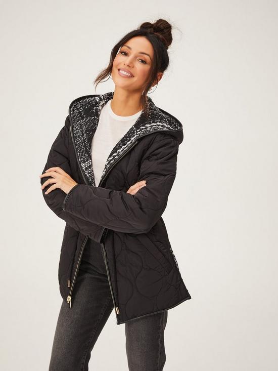 stillFront image of michelle-keegan-boucle-amp-quilted-reversible-coat-black