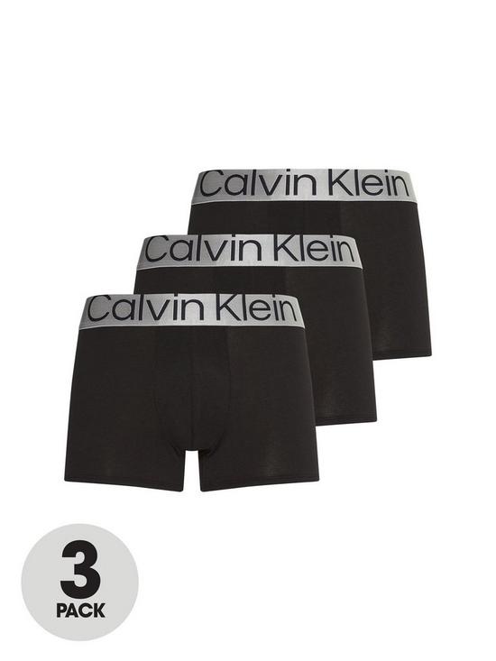 front image of calvin-klein-3-pack-trunks-black